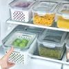 Aufbewahrungsflaschen, Kühlschrankbox, Lebensmittel-Kühlschrank-Organizer mit Deckel, zum Ablassen von Frischhaltebehältern für Getreide, Obst und Gemüse in der Küche