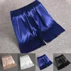 Homens sleepwear 2023 homens cintura elástica seda cetim pijama shorts nightwear bolso calças bottoms casa artificial