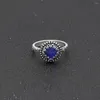 Cluster Rings Hainon Antique Silver Color Vintage Blue Round Fire Opal For Women Jewelry Fashion Party Engagement Punk Finger Ring