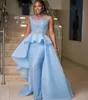 2023 Aso Ebi arabe ciel bleu sirène robe de bal perles cristaux sexy soirée formelle fête deuxième réception anniversaire robes de fiançailles robes robe de soirée ZJ238