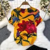 Women's Sleepwear Floral Printed Bohemian Pajamas 2pcs Set Women Short Sleeve Tops And High Waist Pleated Long Pants Home Suit