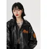 Женские куртки American Y2K, винтажная уличная одежда с вышивкой и лацканами из искусственной кожи, женские уличные свободные куртки для женщин, зимние 230901