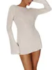 캐주얼 드레스 여성의 가을 미니 드레스 긴 소매 오픈 백 대비 단색 니트 스웨터