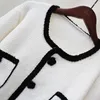 Women's Sweaters Floral Knitting Button Women Fashion Cardigans Full Sleeves White Color Loose Casual Lady Tops Jumpers Clothing