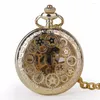 Relógios de bolso luxo ouro engrenagem steampunk crânio handwind relógio mecânico moda cavalheiro colar pingente acessório presente relógio