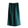 Women's Pants Johnature 7 Color Women Summer Wide Leg Elastic Waist Pockets Loose 2023 Linen Casual Soft Calf-Length