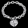 チャームブレスレットLekani Women's Fine Jewelry 925 Stamp Silver Color Hollow Heart 8 ''厚いチェーンロブスタークラスプブレスレットバングル