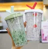 The latest 15.2OZ fruit straw cold drink cup portable flip double layer plastic cup coffee cup with many styles to choose from, supporting customization of any logo