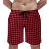 Shorts masculinos ginásio vintage houndstooth casual troncos de natação preto e vermelho secagem rápida esportes fitness na moda oversize praia calças curtas