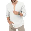 Men's T Shirts T-shirt European And American Spring/Summer Casual Tropical Cotton Linen Deep V-neck Solid Color Large Long Sleeved Shirt