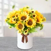 Decoratieve bloemen kunstmatige zonnebloemboeket 11 cm grote bloemhoofdjes herfst decor herfst DIY huis tuin feest bruiloft decoratie nep planten