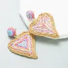 dangle earrings big Korean heart for women girls rattan nit raffia geometric Jewelry Summer Beachアクセサリー