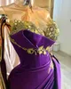 Aso Ebi Arabic Mermaid Purple Prom Dress Beaded Crystals Lace Evening Formal Party Second Reception Birthday Engagement Gowns Dresses Robe De Soiree Zj237 407