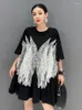 Kvinnors T-skjortor Superaen Summer 2023 Korean Temperament Casual Wing Printing Long T-Shirt Dress for Women