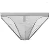 Underpants Mens Low Waist Underwear Sexy See Through Silk Briefs Mesh Sheer Pouch Stretchy Seamless Panties Thongs Male Lingerie