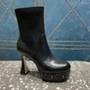 Top Quality Platform Ankle Boots Super High Chunky Block Heels Booties Sidan blixtlås Rundtå modestövlar Kvinnors lyxdesigner läder ensam fest kvällskor