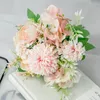 Decorative Flowers Artificial Rose Peony Fake Silk Wedding Bridal Bouquet Anniversary Party Ornaments Home Table Decoration