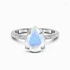 Cluster Rings S925 Sterling Silver Water Drop Inlaid Moonstone Ring Women's Niche Design Simple And Exquisite Jewelry