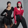 Stage Wear Women Latin Dance Clothes Long Sleeves Tops Backless Sexy Bodysuit Rumba Samba Dancewear Ballroom Practice Red BL7504