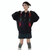 Damestruien Zwarte trui Knoop Vintage Polokraag Breivest Lange mouwen Informeel Koreaans Baggy Dames Bovenkleding Tops Winter