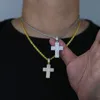 Hänge halsband isade ut bling rektangel cz cross hänge halsband guld silver färg charm hip hopp religiös mode mens kvinnor smycken 230901