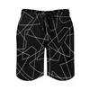 Men's Shorts Abstract Geometry Gym Summer White Line Print Sports Fitness Beach Short Pants Men Classic Design Oversize Swim Trunks