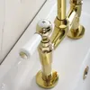 Kitchen Faucets French All Copper Bridge Type Double Hole Open Dish Basin Cold And Rotatable Gold Faucet