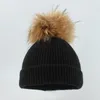 Baretten Grote Bont Pom Wol Muts Hoeden Winter Warme Gebreide Muts Baby Meisjes Jongens Echte Wasbeer Pompom Mutsen Cap gehaakte Motorkap