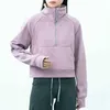 Tenues de yoga LU-99 Femmes Fitness Sweats à capuche Runing Veste Dames Sport Demi-Zip Sweat-shirt épais Lâche Manteau de style court avec trou de pouce en polaire Sportwearhhh