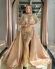 ASO EBI EBI Gold Mermaid Dress Dress Diseded Crystals Satiin Evening Party formal Second Reception Birthday Vestres de vestidos de noivado Robe de Soiree ZJ240 407