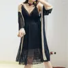 Dames nachtkleding Grote maten 3XL 4XL 2 STUKS Robe Set Sexy Zwart Patchwork Kanten Nachtjapon Lente Zomer Kimono Badjas Jurk Satijn Homewear