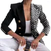 Trajes de mujer Chaqueta tipo cárdigan informal elegante con doble botonadura y estampado colorido Corte ajustado para otoño invierno Solapa de moda Manga larga