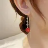 Dangle Küpeler Kore Moda Takıları 14K Altın Kaplama Kırmızı Kristal Top Kolye Uzun Kulaklık Zarif Kadın Günlük İş Aksesuarları