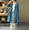 Maglia da donna Cardigan Kimono da donna Camicetta lunga in lino di cotone allentato Camicia estiva a maniche casual sottile e solida Top per ragazze Colore caramella