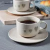 Tassen, Untertassen, 280 ml, japanischer Stil, Keramik-Kaffeetasse und Teller, Tasse, Untertasse, süßes Herzmuster