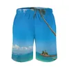 Men's Shorts Men's Blue Beach Board Tropical Palm Trees Retro Short Pants Men Custom Sports Surf Quick Dry Trunks Birthday Gift