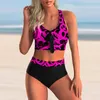 Women Swimwear 2023 Summer New Triangle Bikinis Set Female High Waist Lace Up Sexy Print Two Piece Swimwear Bathing Suit