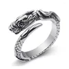 Cluster Rings 9mm Width Real Silver Vintage Dragon Ring For Man Woman S925 Sterling Retro Lucky Carving Jewelry