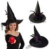 Berets Festa de Halloween Chapéus de Bruxa Aba Larga Chapéu Acessório Preto com Conjurador de Corrente