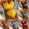 Women's Swimwear Sexy Solid Yellow Bikini 2023 Mujer High Cut Pleate Swimsuit Separate Beach Bathing Suit Waist Biquini