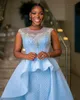 2023 Aso Ebi arabe ciel bleu sirène robe de bal perles cristaux sexy soirée formelle fête deuxième réception anniversaire robes de fiançailles robes robe de soirée ZJ238