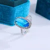 Cluster Ringen Stijlvolle S925 Zilveren Ring Voor Vrouwen Klassieke Blauwe Ovale Zirkoon Fashion Party Sieraden Bruiloft Bruids Sterling
