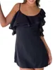 Casual Kleider Frauen Ärmelloses Kleid Asymmetrische Rüschen Trim Sommer Solid Black Chic Sexy Mini Party Für Cocktail Strand Streetwear