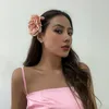 Grampos de cabelo elegante grande rosa flor banda bandana para mulheres qua nupcial boho maquiagem hairpin mostrar dança baile de formatura acessórios