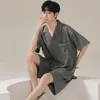 Men's Sleepwear Modal Pajama Set For Mens Leisure Loungewear Short Sleeve Shorts Pijamas Turn-Down Collar Sleep Wear Home Clothes