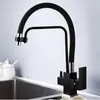 Kitchen Faucets Filters Black Brass 360 Rotate Pull Down Dual Mouth Tap With Filter Drink Water Purification Feature Sink