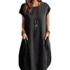 Casual Dresses Ladies Dress 2023 Spring and Summer Fashion Cotton Linne Loose Solid Color Pockets For Women