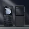 Mode Cuir véritable Flip Fold 3 4 5 Étuis Samsung Galaxy Z Étui de téléphone Flip5 Flip3 Flip4 Fold3 Fold4 Fold5 Luxe Crocodile Litchi Motif Noir pour iphone 15 Couverture