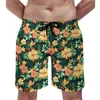 Shorts masculinos com estampa floral, verão, folha de palmeira, moda esportiva, praia, calças curtas, confortáveis, engraçado, gráfico, tamanho grande, calções de banho