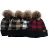 Boże Narodzenie ciepły wełniany kapelusz Xmas Hojny kratę zaciskanie kolorów CC standardowe odłączane wełniane kulki zaciskające dzianinowe czapki